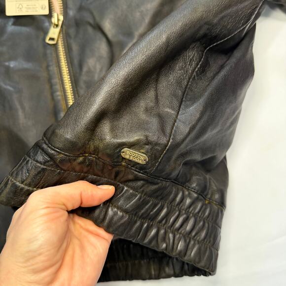 Scotch & Soda Leather Bomber Jacket Sherpa Collar NWT Oversized Distressed L - Picture 10 of 16